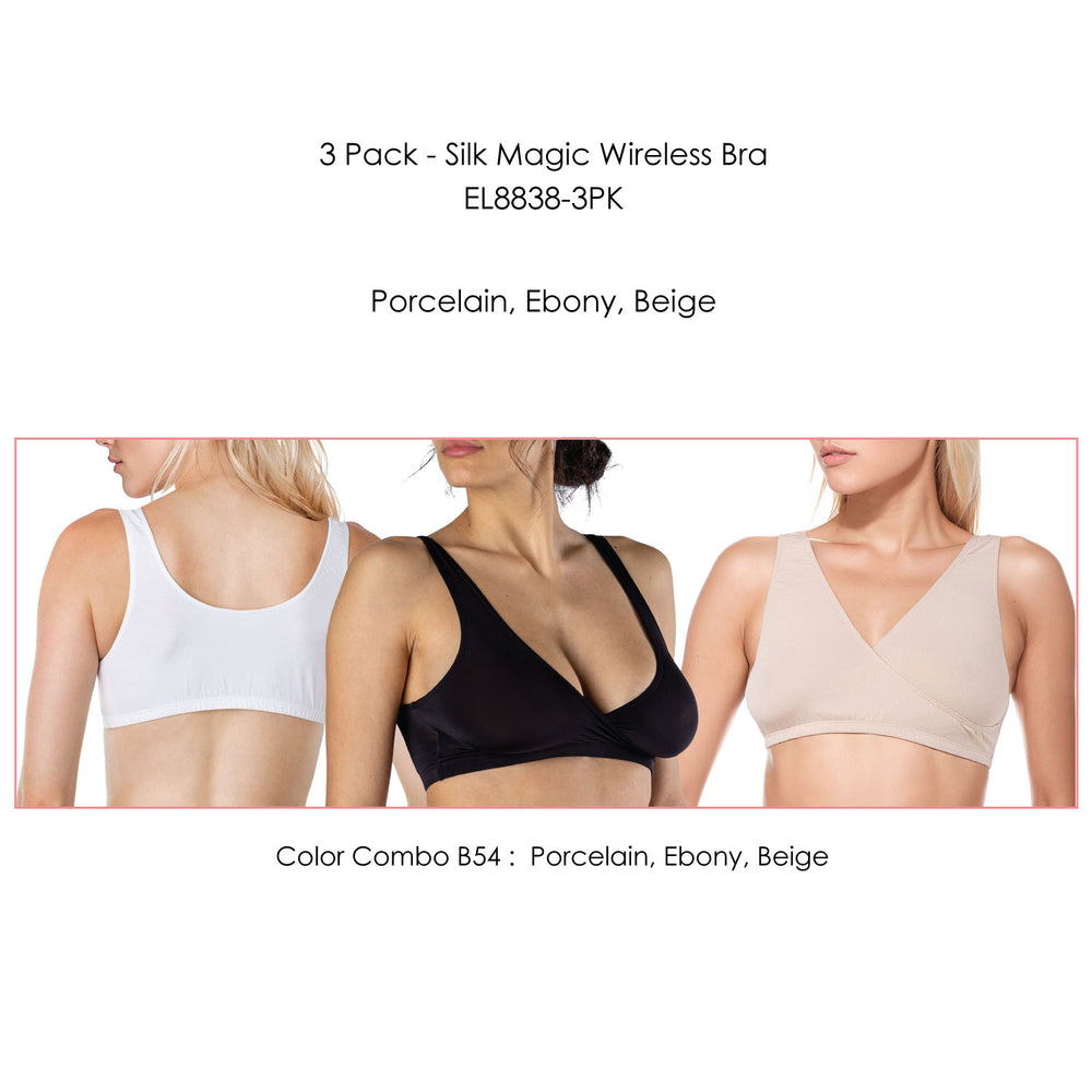 Elita 3 Pack Silk Magic Bra in Porcelain, Ebony, Beige