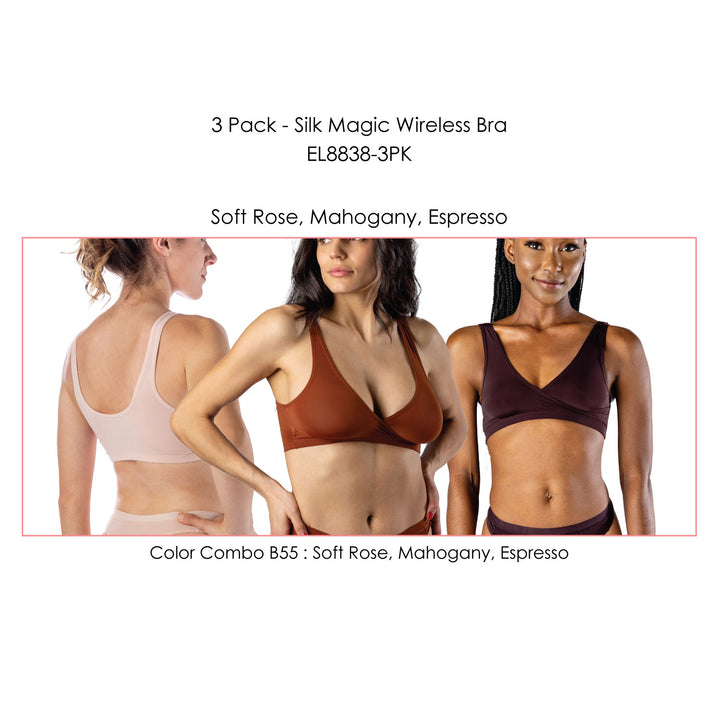 Elita 3 Pack Silk Magic Bra Soft Rose, Mahogany, Espresso